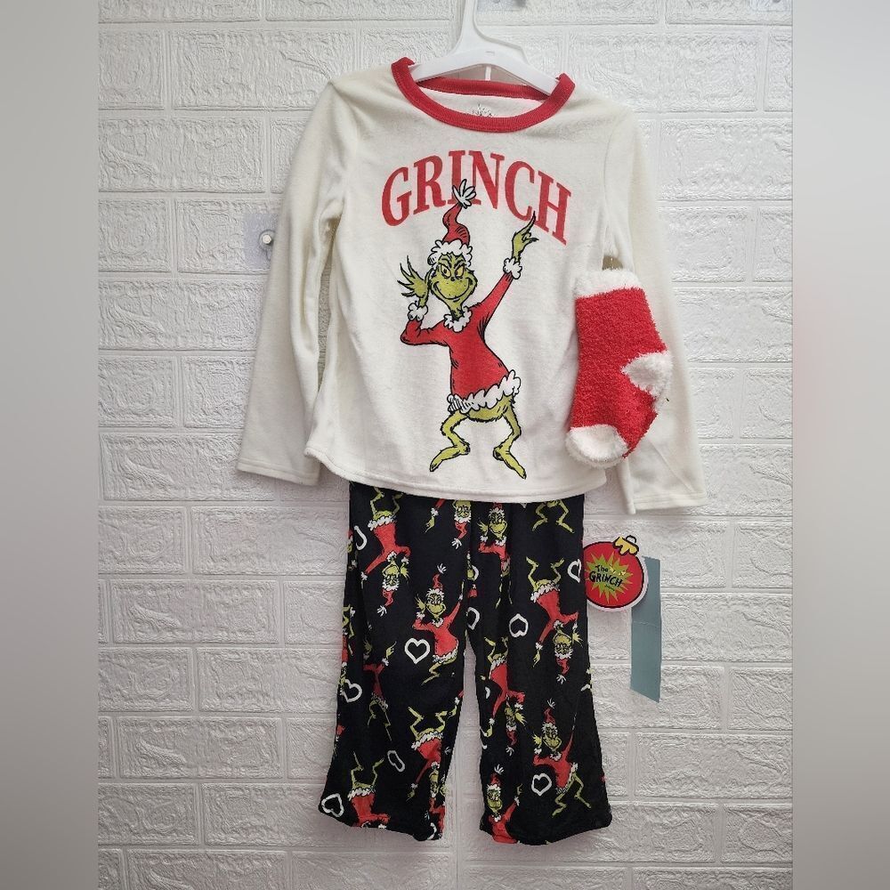 Nwt Unisex Boy Girls Size XS 4/5 The Grinch Christmas Cozy Pajama Set with Socks